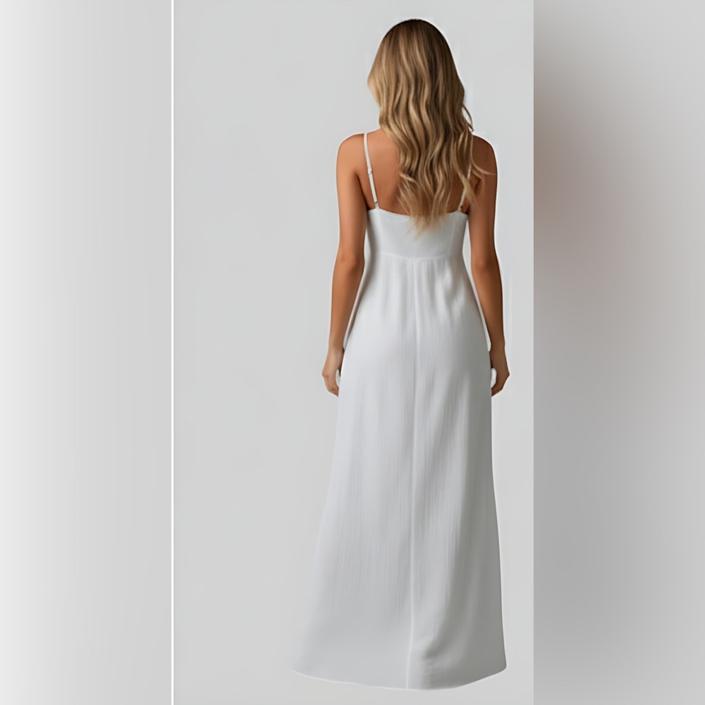 LAST ONE 🔥Button Cami Shirred Back Maxi Dress White - Picture 5 of 9